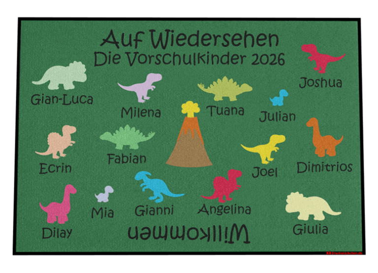 Kindergarten Abschiedsfussmatte Dinos Entwurf M Fußmatte mit Dinosaurier, Fußmatte mit Dinos, Dinosaurierfußmatte, Dinosaurier auf Fußmatte, Kindergartenmatte, Abschiedsgeschenk Kindergarten, Kitaabschied, Kiga Abschiedsgeschenk, Abschiedsgeschenk Kindergarten Erzieherinnen, Nützliches Abschiedsgeschenk Kindergarten, Abschiedsgeschenk Kita Gruppe