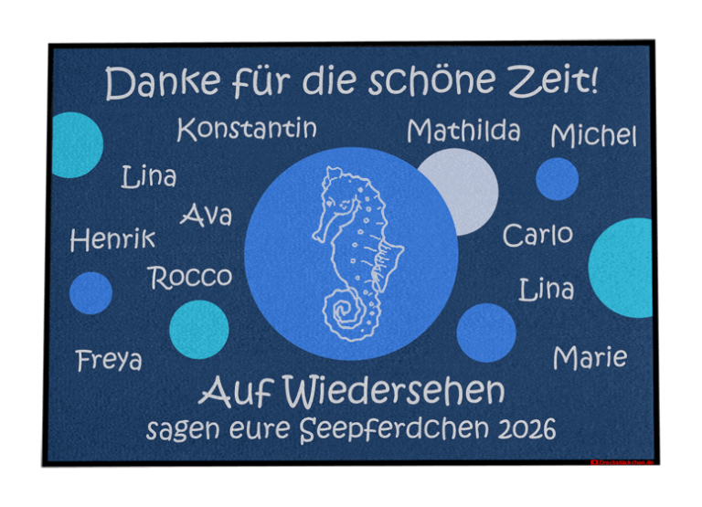 Kindergarten Abschiedsfussmatte Seepferdchen Entwurf L Seepferdchenfußmatte, Fußmatte mit Seepferdchen, Kindergartenmatte, Abschiedsgeschenk Kindergarten, Kitaabschied, Kiga Abschiedsgeschenk, Abschiedsgeschenk Kindergarten Erzieherinnen, Nützliches Abschiedsgeschenk Kindergarten, Abschiedsgeschenk Kita Gruppe